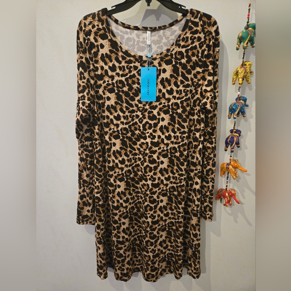 Popana Leopard Print Long Sleeve Dress